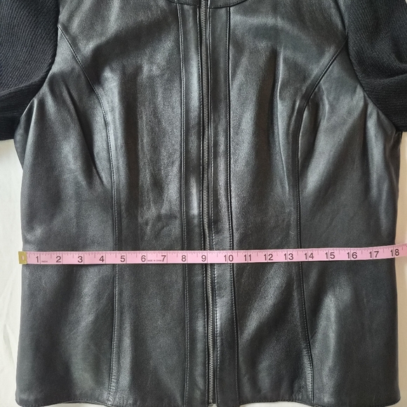 ​Jaclyn Smith Genuine Black Leather & Knit Mixed Media Zip Jacket - XL - Picture 5 of 8